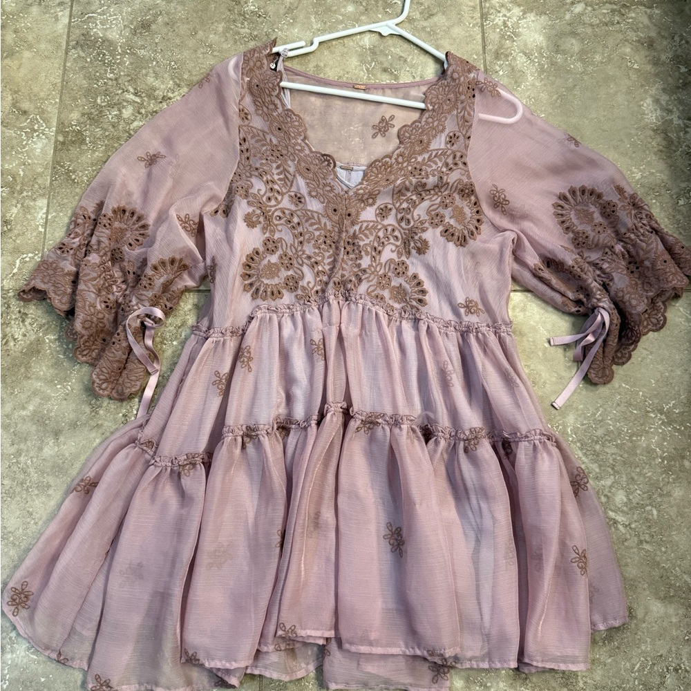 Free People Pink Lace Mini Dress